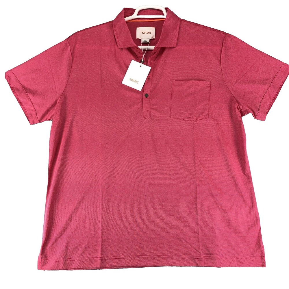 Swims Polo Golf Shirt Mens XXL‎ Pink Striped Short Sleeve Performance Preppy NEW